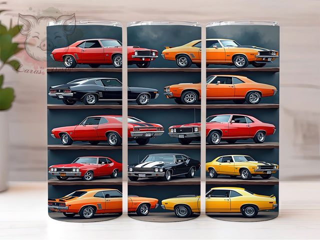 American Muscle Cars Seamless 20oz Tumbler, Muscle Car Tumbler, American Muscle Cars, Seamless Design, Sublimation Wrap, 20oz Tumbler, Car Enthusiast Gifts, Vintage Car Decor Sublimation Lara' s Designs 