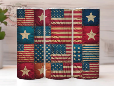 American Patchwork 20oz Tumbler, USA Tumbler, Rustic Sublimation, Country Wrap Design, Stylish PNG, 20oz Tumbler Wrap Sublimation Lara' s Designs 