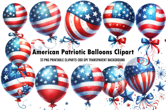 American Patriotic Balloons Clipart Sublimation Rupkotha 