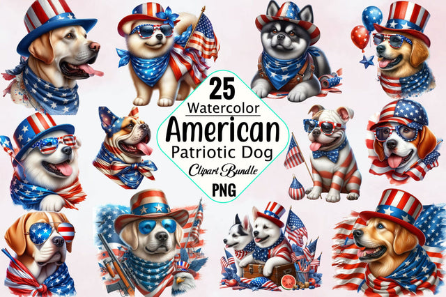 American Patriotic Dog Clipart Bundle Sublimation SVGArt 