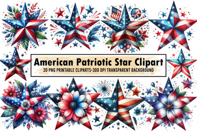 American Patriotic Star Clipart Sublimation designartist 