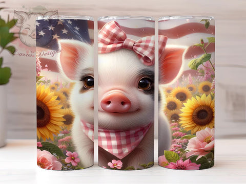 American Pig 20oz Tumbler Png, Straight & Tapered Tumbler Png, Pink 4th Of July Pig Tumbler Png, Digital Download PNG Sublimation Lara' s Designs 