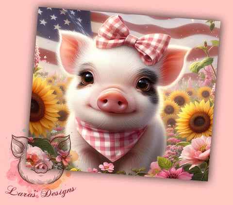 American Pig 20oz Tumbler Png, Straight & Tapered Tumbler Png, Pink 4th Of July Pig Tumbler Png, Digital Download PNG Sublimation Lara' s Designs 