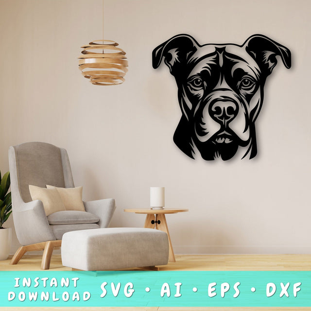 American Pitbull Laser SVG Cut File, American Pitbull Glowforge File, American Pitbull DXF, American Pitbull Wall Art SVG SVG HappyDesignStudio 