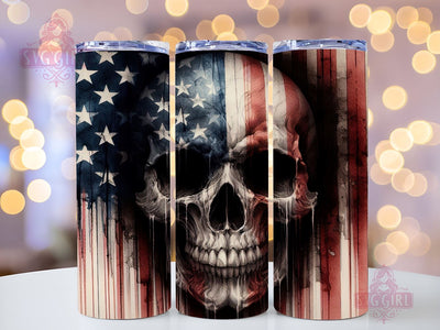 American Skull And Flag 20oz Tumbler Wrap Sublimation Design, Straight Tapered Tumbler Wrap, 4th Of July Skulls Tumbler Png, Instant Digital Download Sublimation SvggirlplusArt 