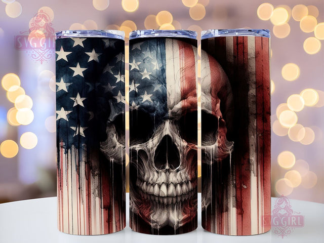American Skull And Flag 20oz Tumbler Wrap Sublimation Design, Straight Tapered Tumbler Wrap, 4th Of July Skulls Tumbler Png, Instant Digital Download Sublimation SvggirlplusArt 