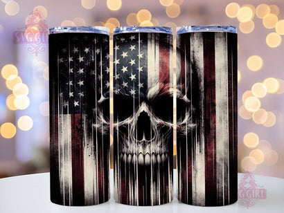 American Skull And Flag 20oz Tumbler Wrap Sublimation Design, Straight Tapered Tumbler Wrap, 4th Of July Skulls Tumbler Png, Instant Digital Download Sublimation SvggirlplusArt 