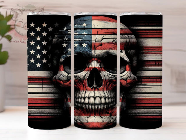American Skull Flag Patriotic Tumbler Wrap, Flag Tumbler Wrap, Patriotic Skull Design, USA Tumbler PNG, 20oz Sublimation Wrap, Independence Day Cup, Skull And Flag PNG Sublimation Lara' s Designs 