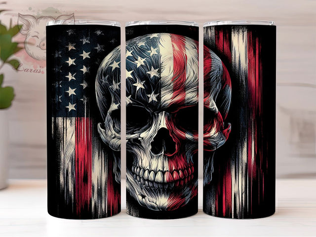American Skull Flag Patriotic Tumbler Wrap, Flag Tumbler Wrap, Patriotic Skull Design, USA Tumbler PNG, 20oz Sublimation Wrap, Independence Day Cup, Skull And Flag PNG Sublimation Lara' s Designs 