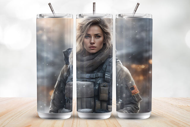 American Soldier Female 20Oz Tumbler Wrap Sublimation Design Sublimation MockupSvgVenue 