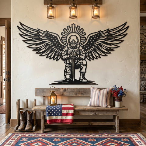American Soldier With Angel Wings Laser SVG | Memorial Metal Wall Art | Veteran Tribute DXF Cut File | Patriotic Military Decor SVG HappyDesignStudio 