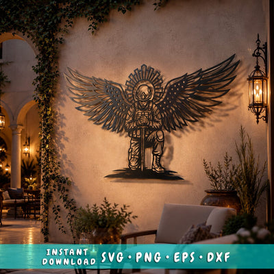 American Soldier With Angel Wings Laser SVG | Memorial Metal Wall Art | Veteran Tribute DXF Cut File | Patriotic Military Decor SVG HappyDesignStudio 