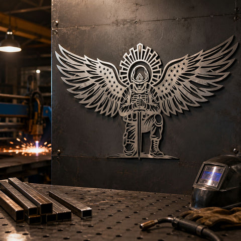 American Soldier With Angel Wings Laser SVG | Memorial Metal Wall Art | Veteran Tribute DXF Cut File | Patriotic Military Decor SVG HappyDesignStudio 