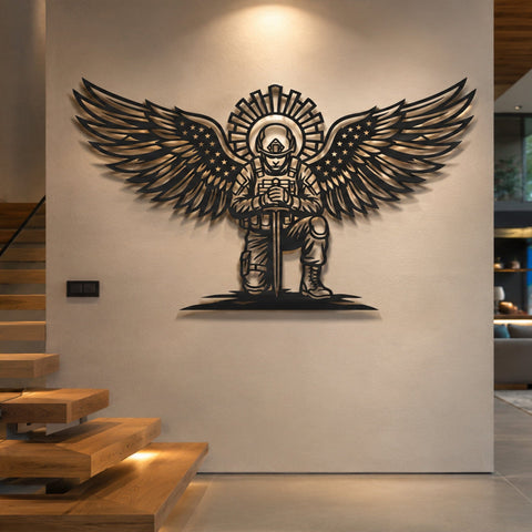 American Soldier With Angel Wings Laser SVG | Memorial Metal Wall Art | Veteran Tribute DXF Cut File | Patriotic Military Decor SVG HappyDesignStudio 