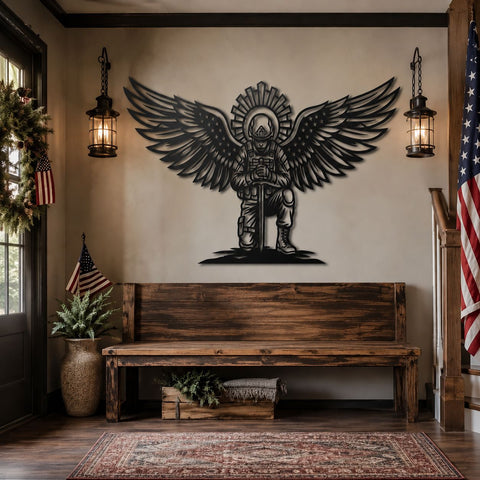 American Soldier With Angel Wings Laser SVG | Memorial Metal Wall Art | Veteran Tribute DXF Cut File | Patriotic Military Decor SVG HappyDesignStudio 