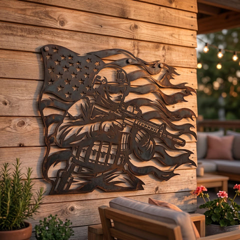 American Soldier With Flag Metal Wall Art SVG | Military Plasma Cut File | Patriotic CNC DXF Design | Veteran Tribute Laser Cut Decor SVG HappyDesignStudio 