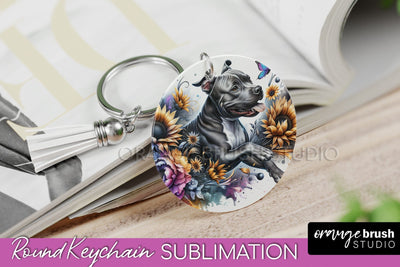 American Staffordshire Terrier Keychain - Dog mom Floral Keychain Sublimation Design Sublimation OrangeBrushStudio 