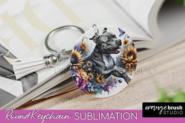 American Staffordshire Terrier Keychain - Dog mom Floral Keychain Sublimation Design Sublimation OrangeBrushStudio 