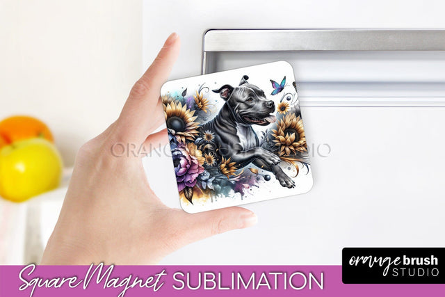 American Staffordshire Terrier Magnet Sublimation - Dog Mom Floral Magnet PNG Design Sublimation OrangeBrushStudio 