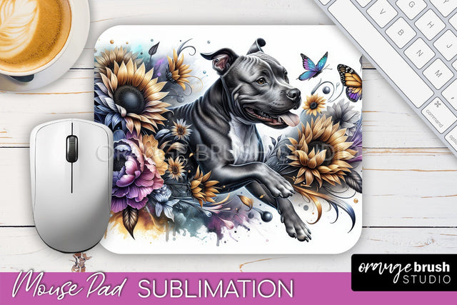 American Staffordshire Terrier Mouse Pad Design - Dog Mom Floral Mousepad Sublimation Sublimation OrangeBrushStudio 