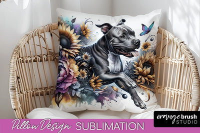 American Staffordshire Terrier Pillow Cover - Dog Mom Floral Pillow Sublimation Sublimation OrangeBrushStudio 