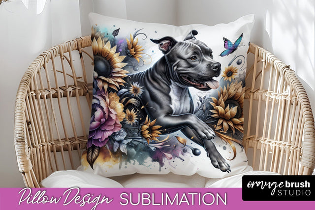 American Staffordshire Terrier Pillow Cover - Dog Mom Floral Pillow Sublimation Sublimation OrangeBrushStudio 