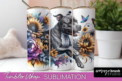 American Staffordshire Terrier Tumbler Wrap - Dog Mom Floral Tumbler Sublimation Sublimation OrangeBrushStudio 