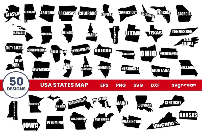 American States Map Svg Bundle - So Fontsy