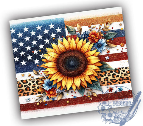 American Sunflower 20oz Skinny Tumbler, Patriotic Sunflower Tumbler Png, Straight & Tapered Tumbler Wrap, Instant Digital Download Sublimation ToriDesigns 