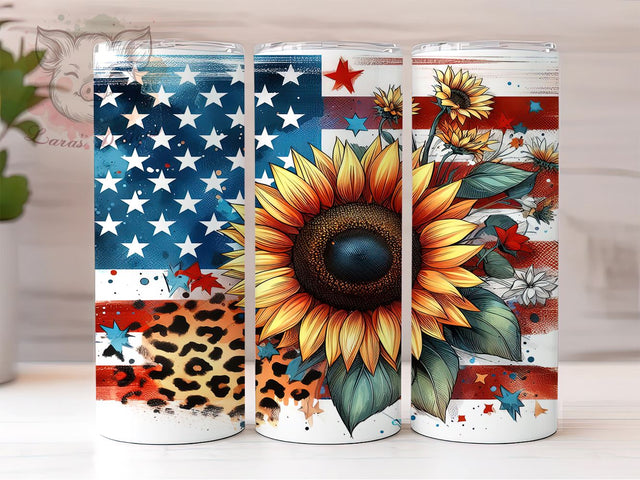 American Sunflower 20oz Tumbler Png, Straight & Tapered Tumbler Png, Patriotic Sunflower Tumbler Png, Digital Download PNG Sublimation Lara' s Designs 