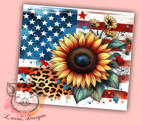 American Sunflower 20oz Tumbler Png, Straight & Tapered Tumbler Png, Patriotic Sunflower Tumbler Png, Digital Download PNG Sublimation Lara' s Designs 