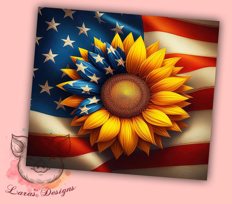American Sunflower 20oz Tumbler Png, Straight & Tapered Tumbler Png, Patriotic Sunflower Tumbler Png, Digital Download PNG Sublimation Lara' s Designs 