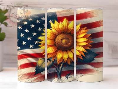 American Sunflower 20oz Tumbler Png, Straight & Tapered Tumbler Png, Patriotic Sunflower Tumbler Png, Digital Download PNG Sublimation Lara' s Designs 