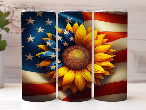 American Sunflower 20oz Tumbler Png, Straight & Tapered Tumbler Png, Patriotic Sunflower Tumbler Png, Digital Download PNG Sublimation Lara' s Designs 