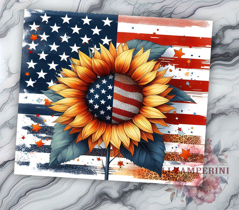 American Sunflower 20oz Tumbler Wrap PNG, Patriotic Sunflower Tumbler Png, Straight & Tapered Tumbler Wrap, Instant Digital Download Sublimation Li Zamperini 
