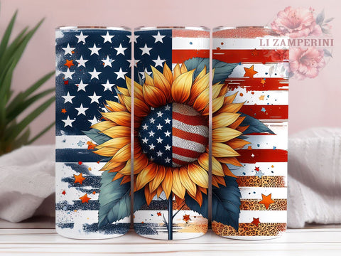 American Sunflower 20oz Tumbler Wrap PNG, Patriotic Sunflower Tumbler Png, Straight & Tapered Tumbler Wrap, Instant Digital Download Sublimation Li Zamperini 