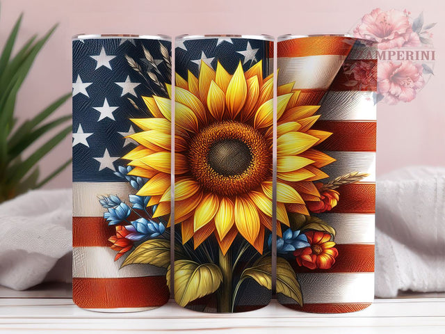American Sunflower 20oz Tumbler Wrap PNG, Patriotic Sunflower Tumbler Png, Straight & Tapered Tumbler Wrap, Instant Digital Download Sublimation Li Zamperini 
