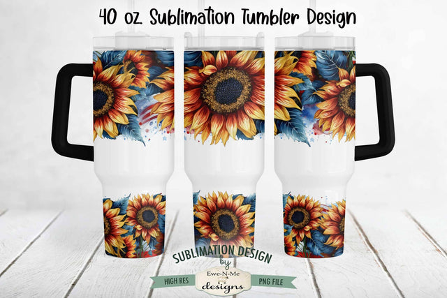 American Sunflower 40 oz Sublimation Tumbler Design - PNG File Sublimation Ewe-N-Me Designs 