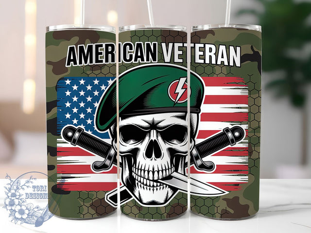 American Veteran Tribute 20oz Tumbler, USA Flag Wrap, Sublimation Gift, Patriotic Mug, 20oz Tumbler Design, Military Tribute Graphic, American Veteran Theme Sublimation ToriDesigns 