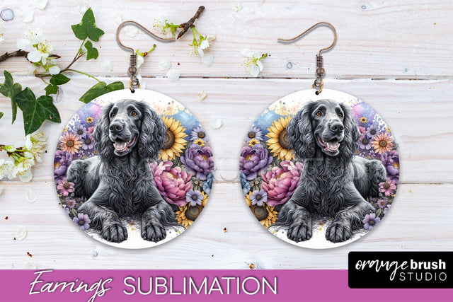American Water Spaniel Earrings - Dog Mom Floral Round Earring Sublimation Sublimation OrangeBrushStudio 
