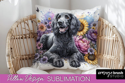American Water Spaniel Pillow Cover - Dog Mom Floral Pillow Sublimation Sublimation OrangeBrushStudio 