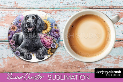 American Water Spaniel Round Coaster - Dog Mom Floral Coaster Sublimation Sublimation OrangeBrushStudio 
