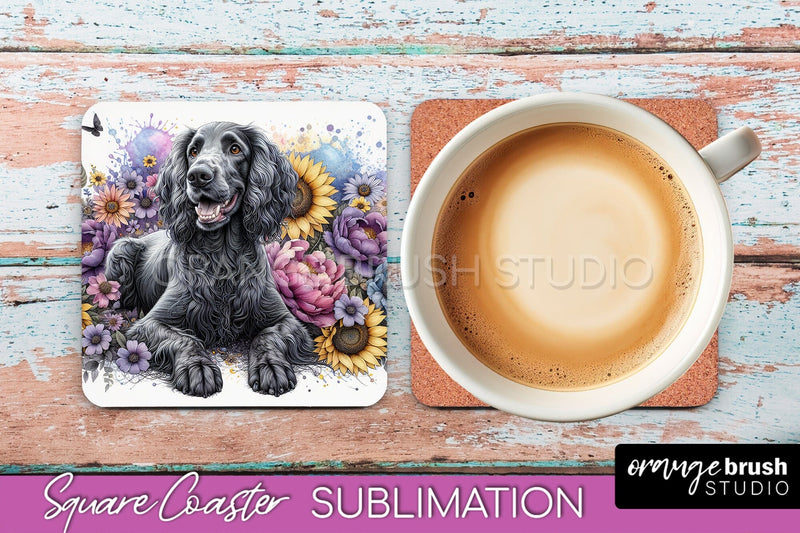 American Water Spaniel Square Coaster - Dog Mom Floral Coaster Sublimation Sublimation OrangeBrushStudio 