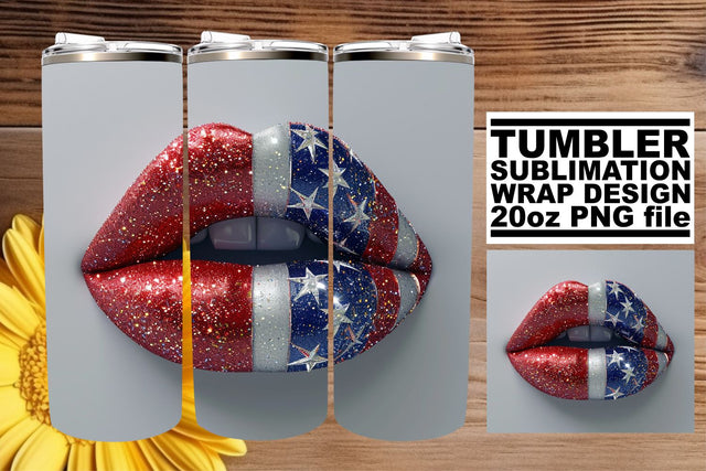American Woman 3D Lips: Patriotic Tumbler Sublimation afrosvg 