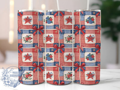 Americana Patchwork Stars 20oz Tumbler, Patriotic Quilt, Stars and Stripes, Red White Blue, Classic Americana, Skinny Tumbler, Sublimation PNG Sublimation ToriDesigns 