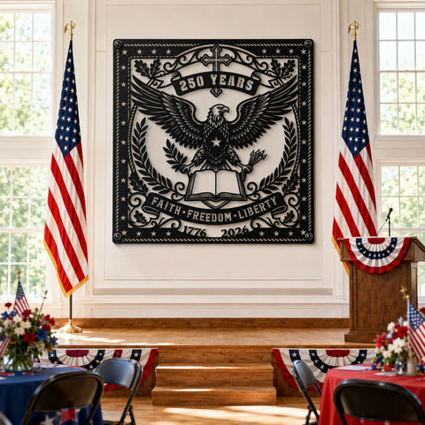 America's 250 Years Laser SVG, American Eagle Patriotic Metal Art Dxf, Faith Freedom Liberty CNC Plasma Cut File, USA 1776-2026 Laser Cut SVG HappyDesignStudio 