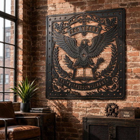 America's 250 Years Laser SVG, American Eagle Patriotic Metal Art Dxf, Faith Freedom Liberty CNC Plasma Cut File, USA 1776-2026 Laser Cut SVG HappyDesignStudio 