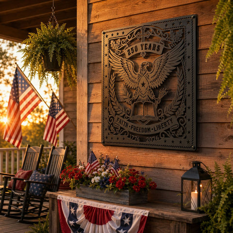 America's 250 Years Laser SVG, American Eagle Patriotic Metal Art Dxf, Faith Freedom Liberty CNC Plasma Cut File, USA 1776-2026 Laser Cut SVG HappyDesignStudio 