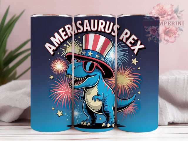 Amerisaurus Rex 20oz Tumbler, Cartoon Dinosaur Wrap, American Flag Sublimation, Patriotic USA Design, Independence Day Wrap, 20oz Tumbler Design, PNG Tumbler Wrap Sublimation Li Zamperini 