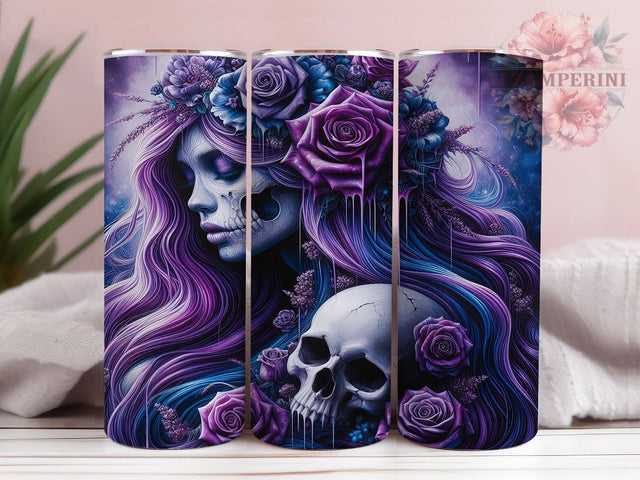Amethyst Rose Skull Gothic Tumbler, Rose Skull Wrap, Gothic Tattoo Cup, Dark Floral Skull, 20oz Tumbler Wrap, Gothic Sublimation Design, Skull And Roses Drinkware Sublimation Li Zamperini 